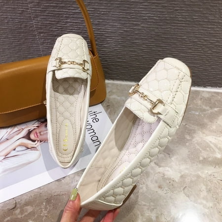 

Women Chain Decor Flat Shoes Fashion Solid Color Flats Soft Sole Faux Patent Leather Flat Loafers Women‘s Footwear