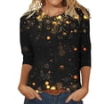 thumbnail image 2 of Blouses Beiges pour Femmes, Haut à Col Rond Imprimé à Sequins, Manches Trois-Quarts, T-Shirt Imprimé à Fleurs, Blouse Ample Décontractée pour Femmes, 2 of 3