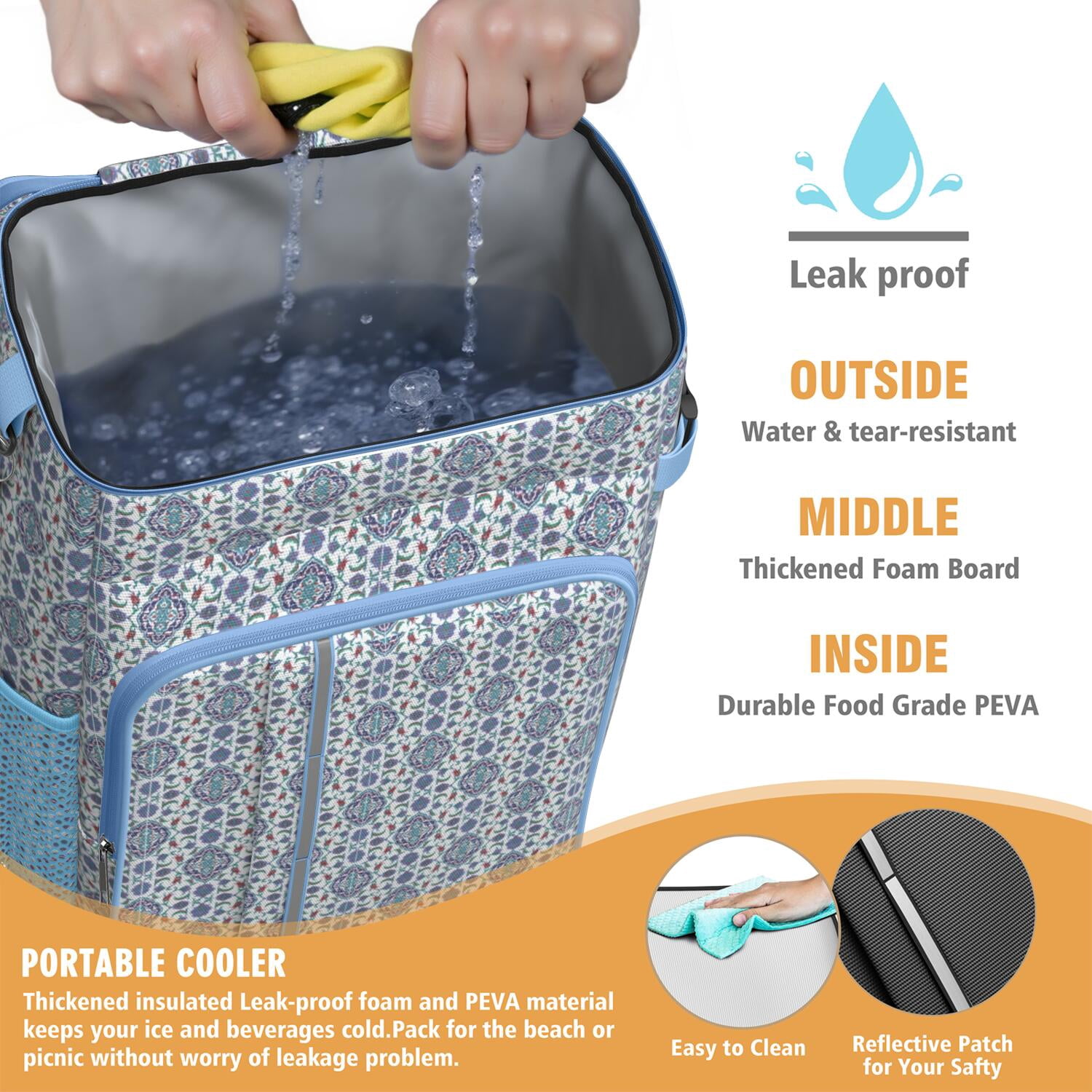 Travel Cooler Bag - Boho Bohemia Flower Camping Beer Cooler Backpack with Bottle Opener- Waterproof Insulated Picnic Backpacks - Cooler Bag for Beach