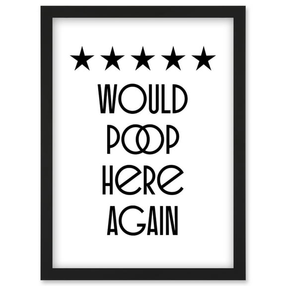 Funny Toilet Review Sign Five Stars Would Poop Here Again Funny Bathroom Wall Art Decor Artwork Framed Wall Art Print A4
