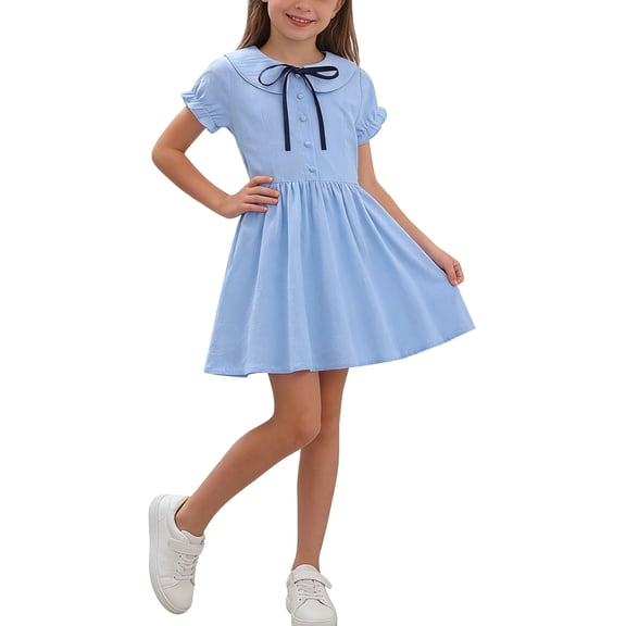 Women's Solid Color Short Sleeve Button-Up Dress with Bow Flap Detail, Medium to Large Size, Summer Casual Wear