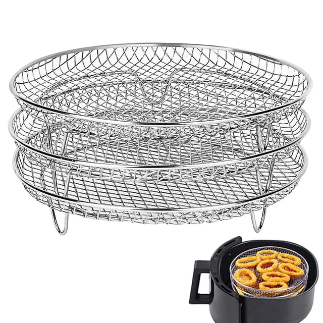 Accesorios para freidora de aire: freidora de aire con tres estantes apilables, estante para freidora de aire de acero inoxidable apto para freidora de aire de 4.2QT - 5.8QT, horno