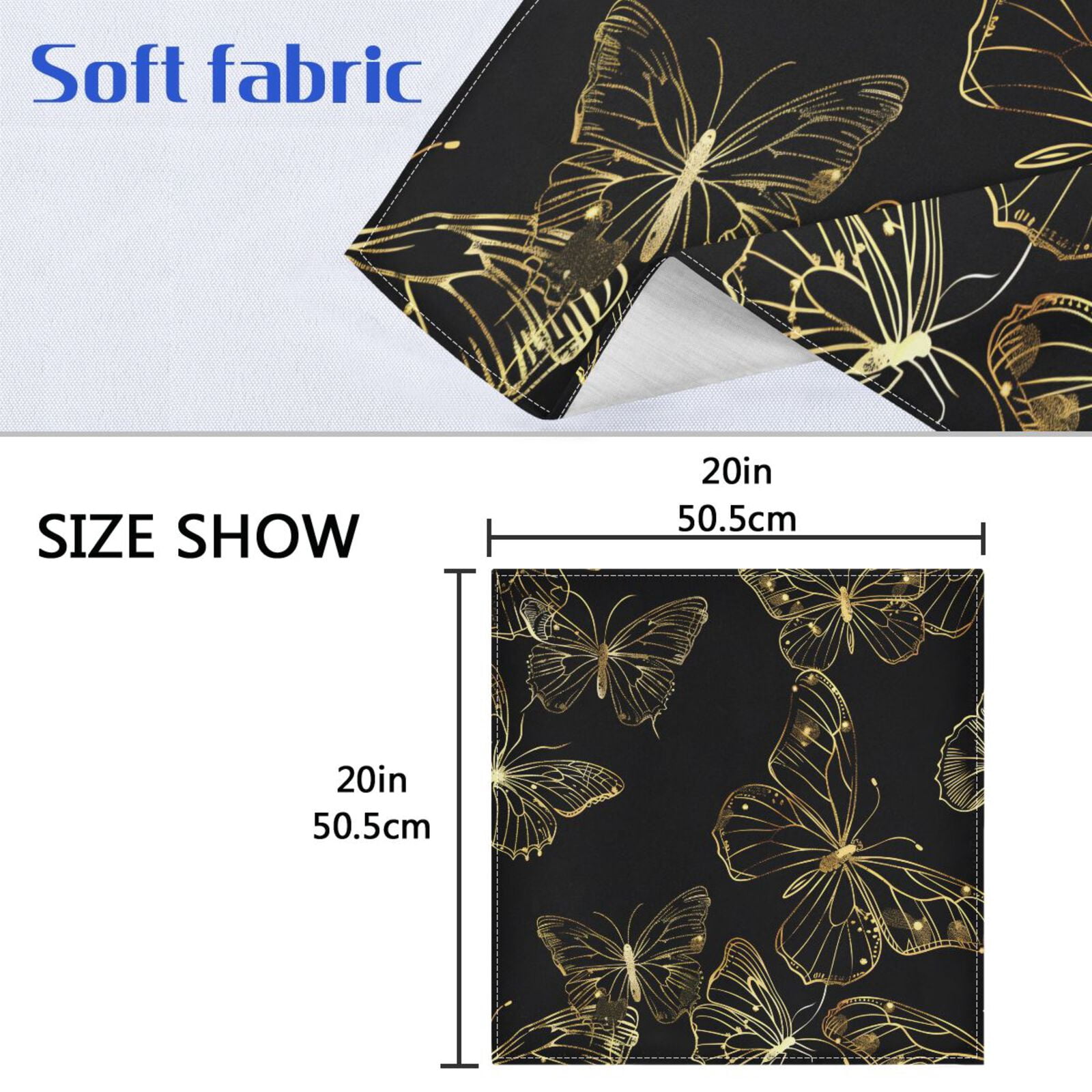 JSTEL Gold Butterfly Cloth Napkins Set of 6, 20x20 Inch Washable and Reusable Napkin for Decoupage Dinner Party Everyday Use