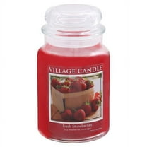 Village Candle Fresh Strawberries, Large Glass Apothecary Jar Scented Candle, 21.25 oz, Red