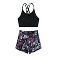 thumbnail image 4 of Alvivi 2Pcs Girls Printed Swimsuit Sport Suit Criss Cross Back Tank Top with Booty Shorts Bathing Suit 4-16 Black Rose 16, 4 of 7
