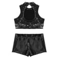 thumbnail image 5 of YONGHS Kids Girls Sequins Cutout Back Crop Top with Metallic Bottoms Set Hip Hop Street Dancing Outfits Black 6, 5 of 7