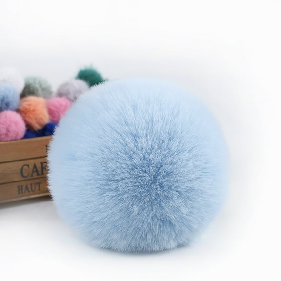XmhyTop-A 10 Pcs Faux Fur Pom Pom Fluffy Balls,with Tiny Cord for Hat Shoes Hair Pins Earrings Necklace Accessories,3.9inch,Light Blue