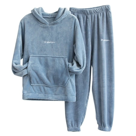 

WOXINDA Women And Men Cute Pajamas Set Velvet 2 Pieces Sleepwear Suit Hoodies Sweatshirt Sweatpants Solid Nightwear Homewear Suit Interview Outfits