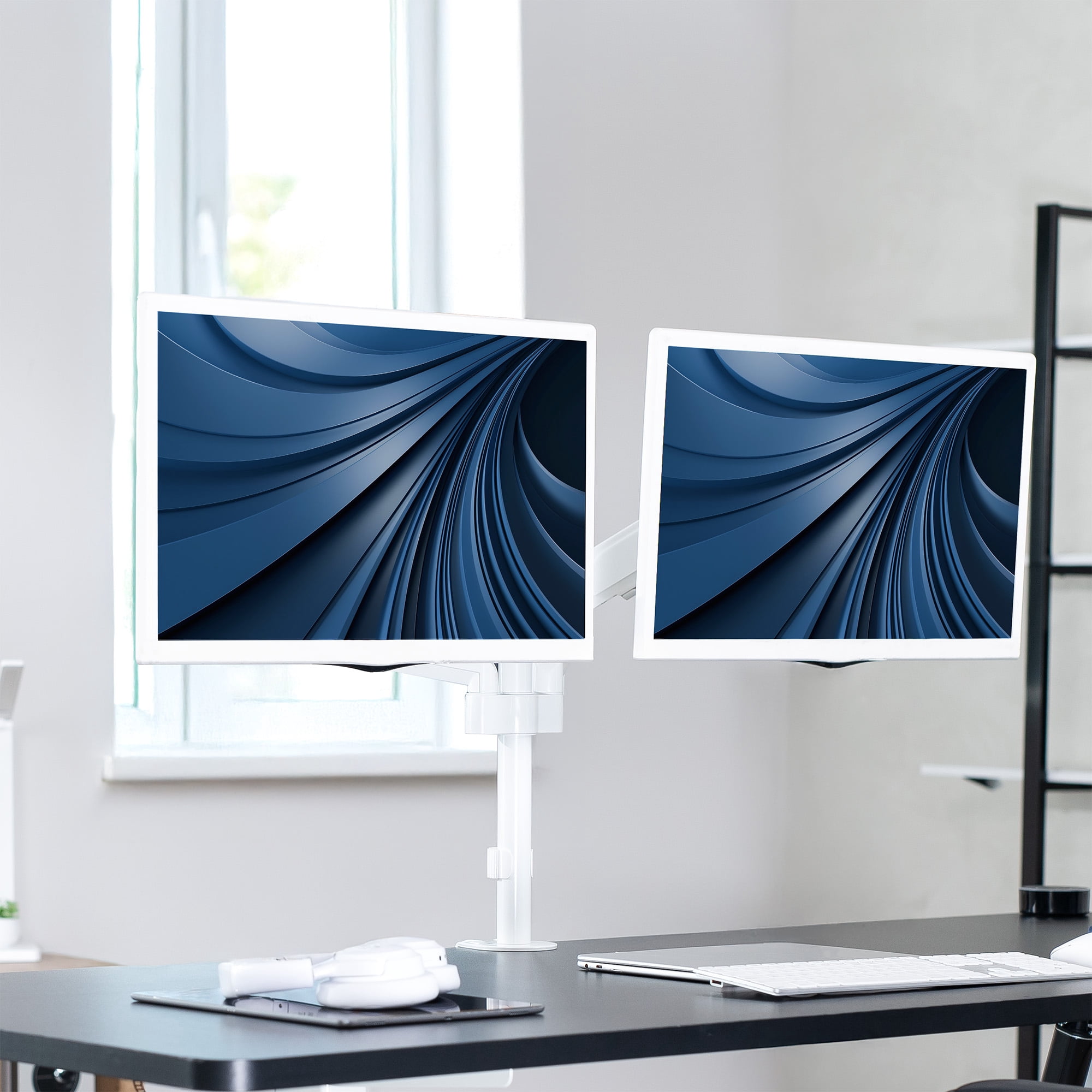 VIVO White Dual Monitor Pneumatic Sit-Stand Desk Mount for 2 Screens up to 32"
