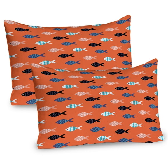 Ambesonne Orange Pillow Sham 2 Pack, Colorful Fish Shoal, 36"x20", Persian Blue Salmon Teal