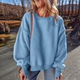 thumbnail image 6 of Round Neck Pullover for Women Loose Lambswool Casual Versatile Long Sleeve Top Fall Winter Sweatshirt Sky Blue M, 6 of 9