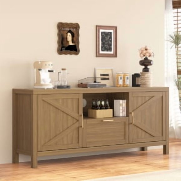 TV Stand for 65 Inch TV, Entertainment Center with Storage Cabinets and Adjustable Shelf, Farmhouse Media TV Console Table for Living Room Bedroom