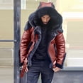 thumbnail image 4 of Chaqueta de cuero para hombre, popular chaqueta de cuero con cremallera y cuello de piel sintética, 4 of 4