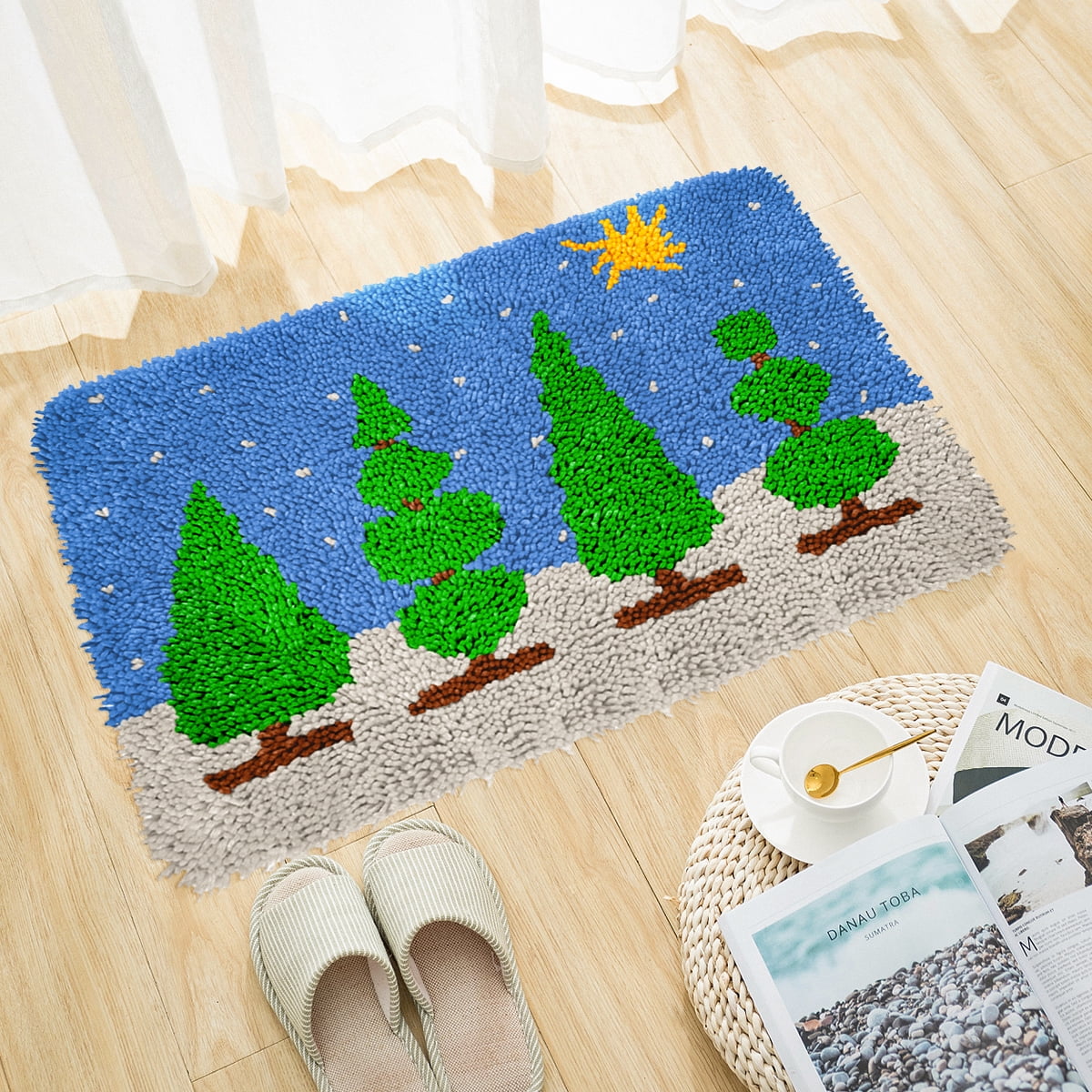 Latch hook rug kit,latch hook cushion kits,Tree And Leaves Latch Hook Rug Kit for Adults Crocheting Carpet Rug Yarn Sofa Cushion Mat Tapestry DIY Carpet Arts Crafts 50×38cm/20*15in