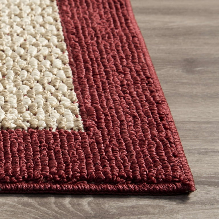 【Traditional Weatherwear】FバンブーMINI ボルドー Mainstays Farmhouse Faux Sisal Olefin Red Border Indoor Runner Rug