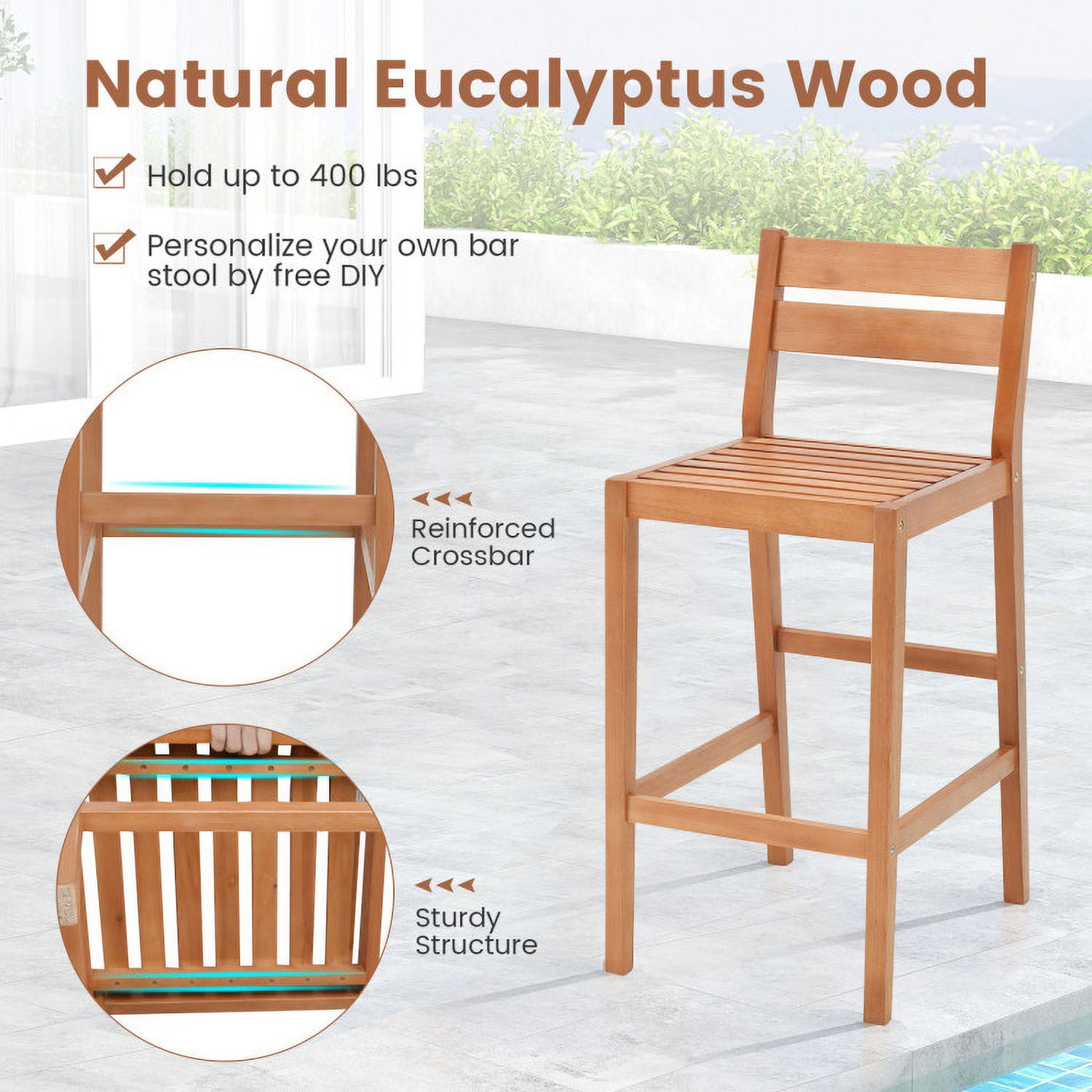 Aimee Lii Set of 2 Outdoor Wood Barstools with Soft Seat Cushion, Outdoor Patio Furniture, Off White Aimee Lii Set of 2 Outdoor Wood Barstools with Soft Seat Cushion, Outdoor Patio Furniture, Off White