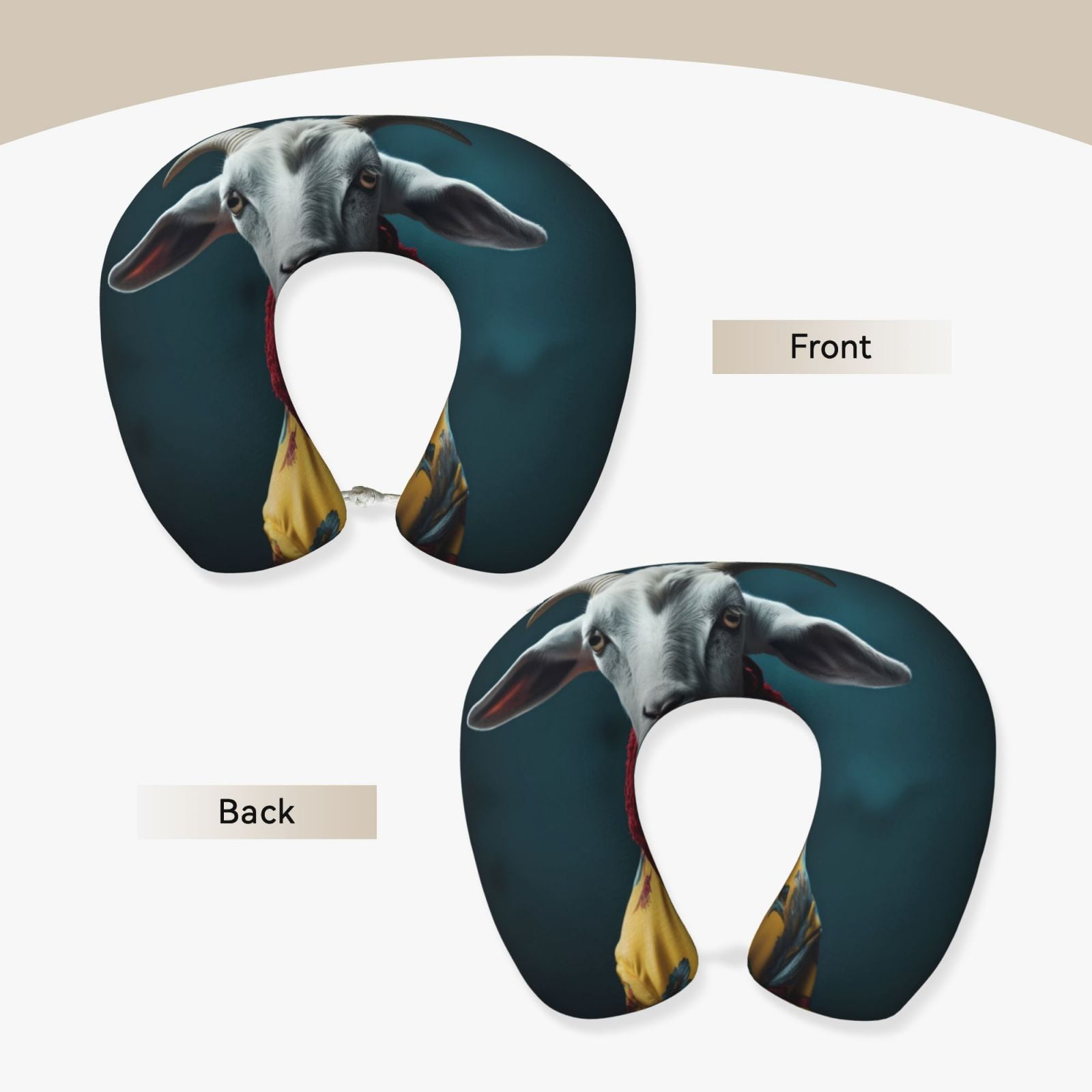 Xecao Surrealist Goat Print Memory Foam Cervical Neck Pillow Versatile U-Shaped Pillows for Home,Office,Camping,Travelling,Soft Washable Cover