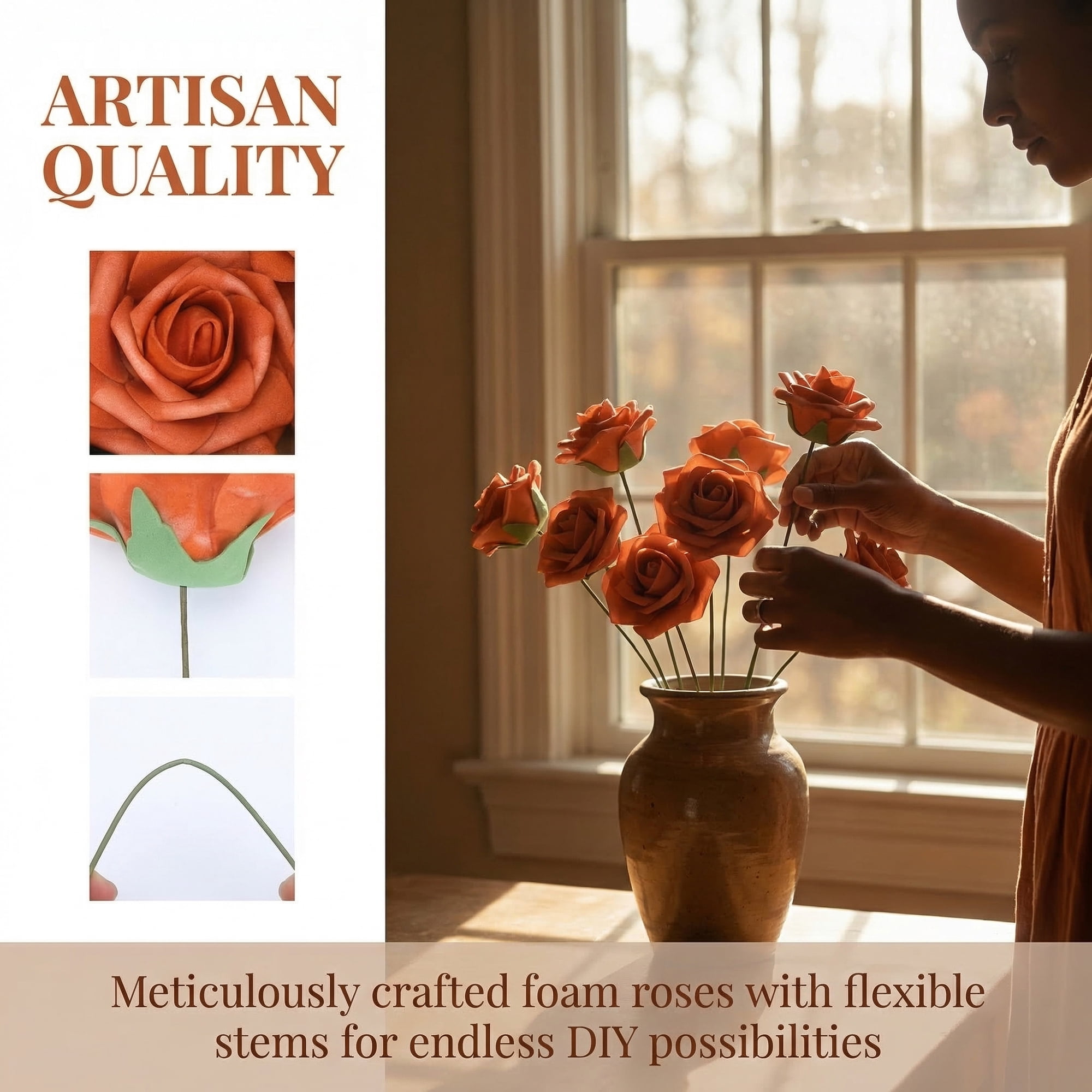 Unique Bargains Artificial Detachable Rose Silk Flower Brown 7.1"