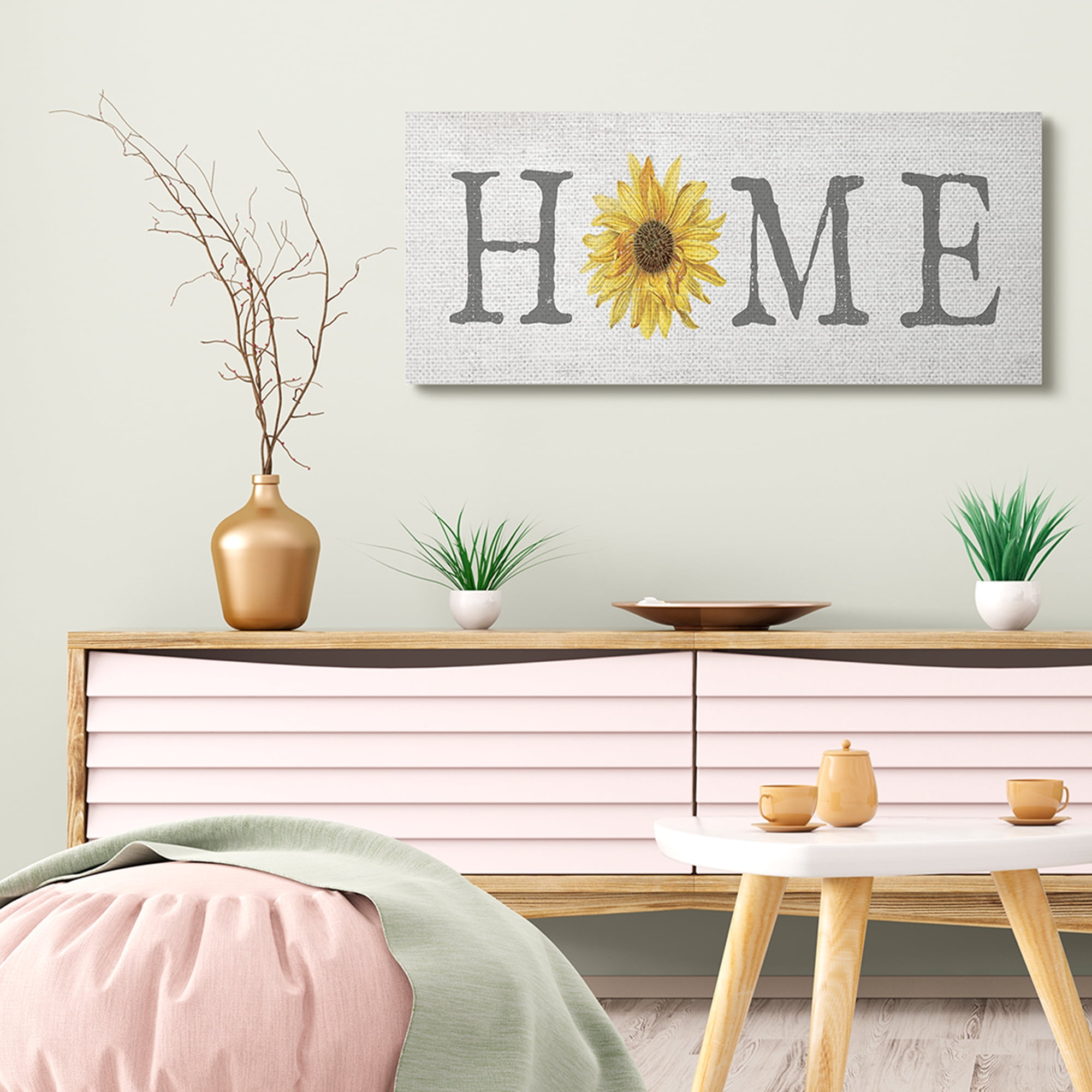 Stupell Industries Rustic Home Text Yellow Sunflower Accent Typography Painting Gallery Wrapped Canvas Art Print Wall Art, 17 x 40