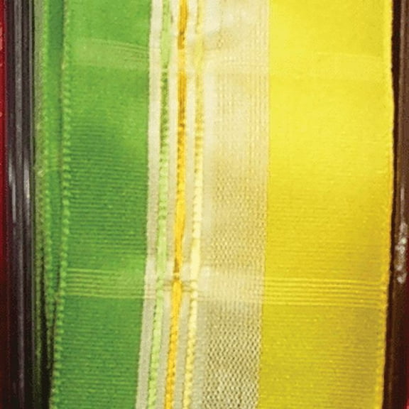 The Ribbon People Sheer Green and Yellow Striped Woven Wired Craft Ribbon 1.5" x 27 Yards