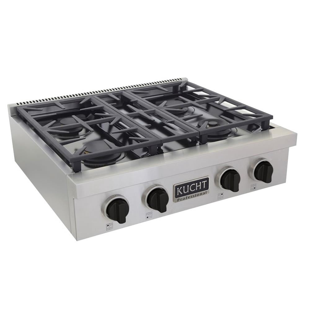 Pemberly Row 30" Propane Gas Range Top in Steel with Tuxedo Black Knobs