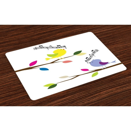Best Singing Birds Birds Placemats Set of 4 Cute Colorful Birds Singing on Tree Best Happiness Mascots Artsy Humor Illustration, Washable Fabric Place Mats for Dining Room Kitchen Table Decor,Multicolor, by Ambesonne ()