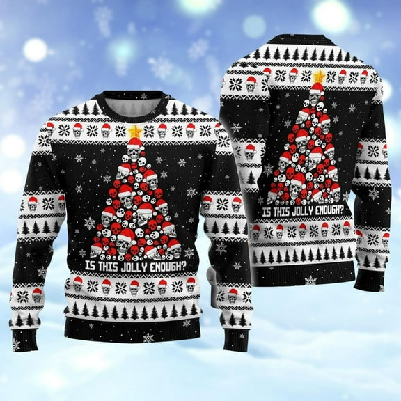 Christmas Skull Ugly Sweater, Skeleton Christmas Tree Holiday Sweater, is This Jolly Enough Sweatshirt, Funny Xmas Shirt, Gift for Him