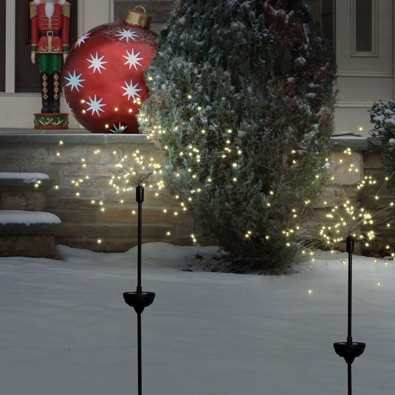Solar LED Firework Garden Stake - Warm White Outdoor Decor Light
