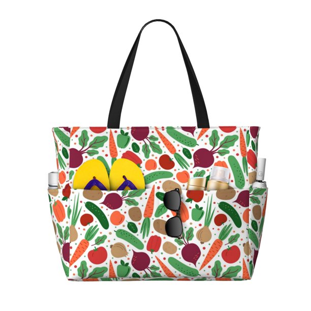 Fotbe Vegetables Bolsa de Viaje para Playa - Resistente al Agua, Bolsa Tote de Gran Capacidad y Ligera con 7 Bolsillos para Mujeres y Hombres