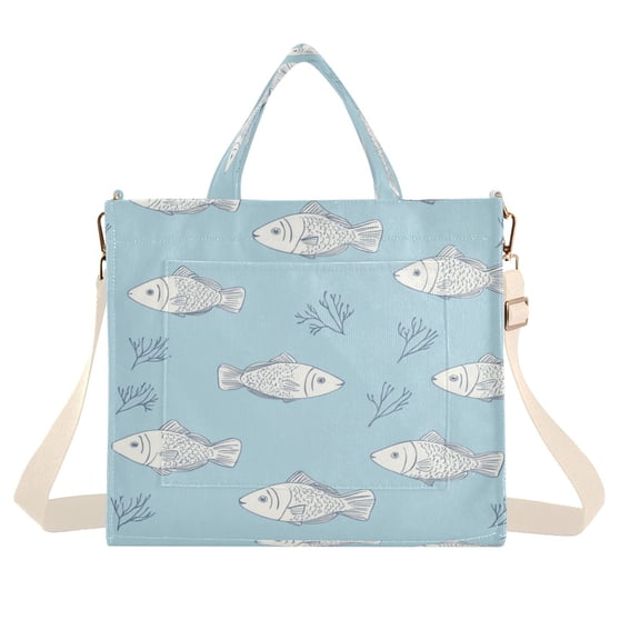 Corduroy Tote Bag for Women Shoulder Handbags Fashion Ladies Purses Satchel Messenger Bags Cute Fish Pattern S