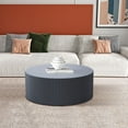thumbnail image 2 of 35.43 inch Round Coffee Table, Contemporary Cocktail Table with Handcrafted Relief, Modern Circle MDF Center Table Sofa Table for Small Space Living Room Bedroom, Matt Black, 2 of 7