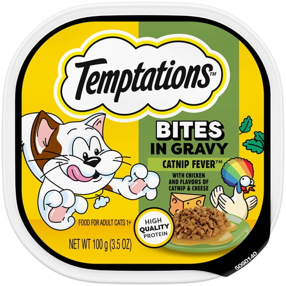 Temptations Bites in Gravy Catnip Fever Flavor Adult Wet Cat Food, 3.5 oz Tray