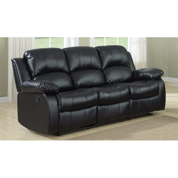 Bonded Leather Double Recliner Sofa, 3 Seater Leather Recliner Sofa Grey