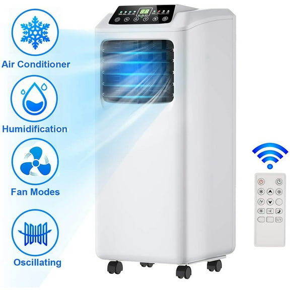Costway EP23048 10000 BTU Portable Air Conditioner and Dehumidifier Function in White with Window Kit Remote