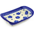 thumbnail image 1 of Polish Pottery 9¾-inch Platter with Handles (Bleu-belle Fleur Theme) Hand Painted in Boleslawiec, Poland + Certificate of Authenticity, 1 of 6
