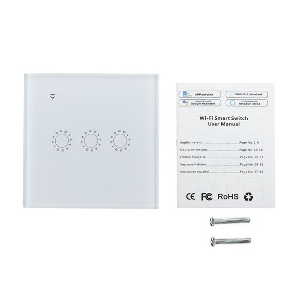 Interruptor táctil Interruptor de luz de control remoto WiFi para electrodomésticos Panel de control de vidrio templado, blanco, 3 elementos Advancent EL001686-06B