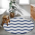 thumbnail image 4 of Round Area Rug 3ft,Navy Blue Grey Wave Washable Carpet Non-Slip Runner Accent Rugs Indoor Floor Mat for Bedroom Living Room Decor,Abstract Striped Water Ripple, 4 of 9