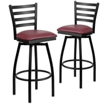 Flash Furniture 2 Pack HERCULES Series Black Ladder Back Swivel Metal Barstool - Burgundy Vinyl Seat