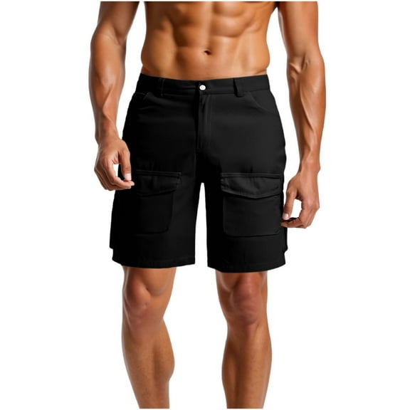 lkfuzj Men's Quick-Dry Polyester Spandex Sports Shorts with Elastic Waist & Drawstring - Summer Beach Running Gym Casual Pants for Men