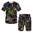 thumbnail image 3 of Conjunto de camiseta y pantalones cortos de manga corta holgados con cuello redondo y cadena de estilo europeo con estampado 3D nuevo de verano para niños, 3 of 5