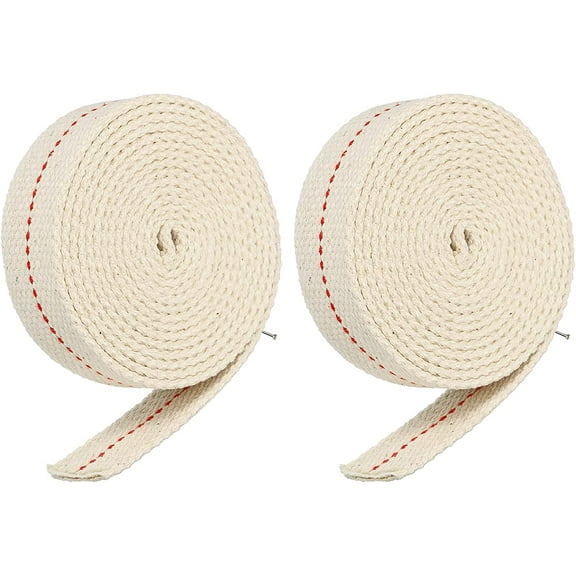 Oil Lamp Wick 1 Inch Flat Wide 6.5 Foot Cotton Lanterns Wick with Red Stitch for Kerosene Burner Lighting, 2 Roll