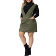 thumbnail image 4 of GRACE & GRANDEUR Robe Salopette Grande Taille pour Femmes Col en V Poche Velours Bretelles Bretelles Jupe Mini Vert Armée 2X, 4 of 5