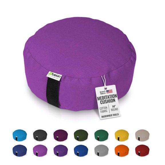Organic Buckwheat Hulls Round - 14" Zafu Meditation Cushion - Tibetan Style Cotton Zen Yoga Pillow for Floor - Made in USA, ORCHID
