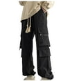 thumbnail image 4 of BXINGOHAI Big and Tall Men's Casual Cargo Pants Drawstring Stretch Baggy Pants With Zipper Pockets Solid Athletic Long Pants Elastic Waistband Workout Bottoms Today Sales Black,L, 4 of 4