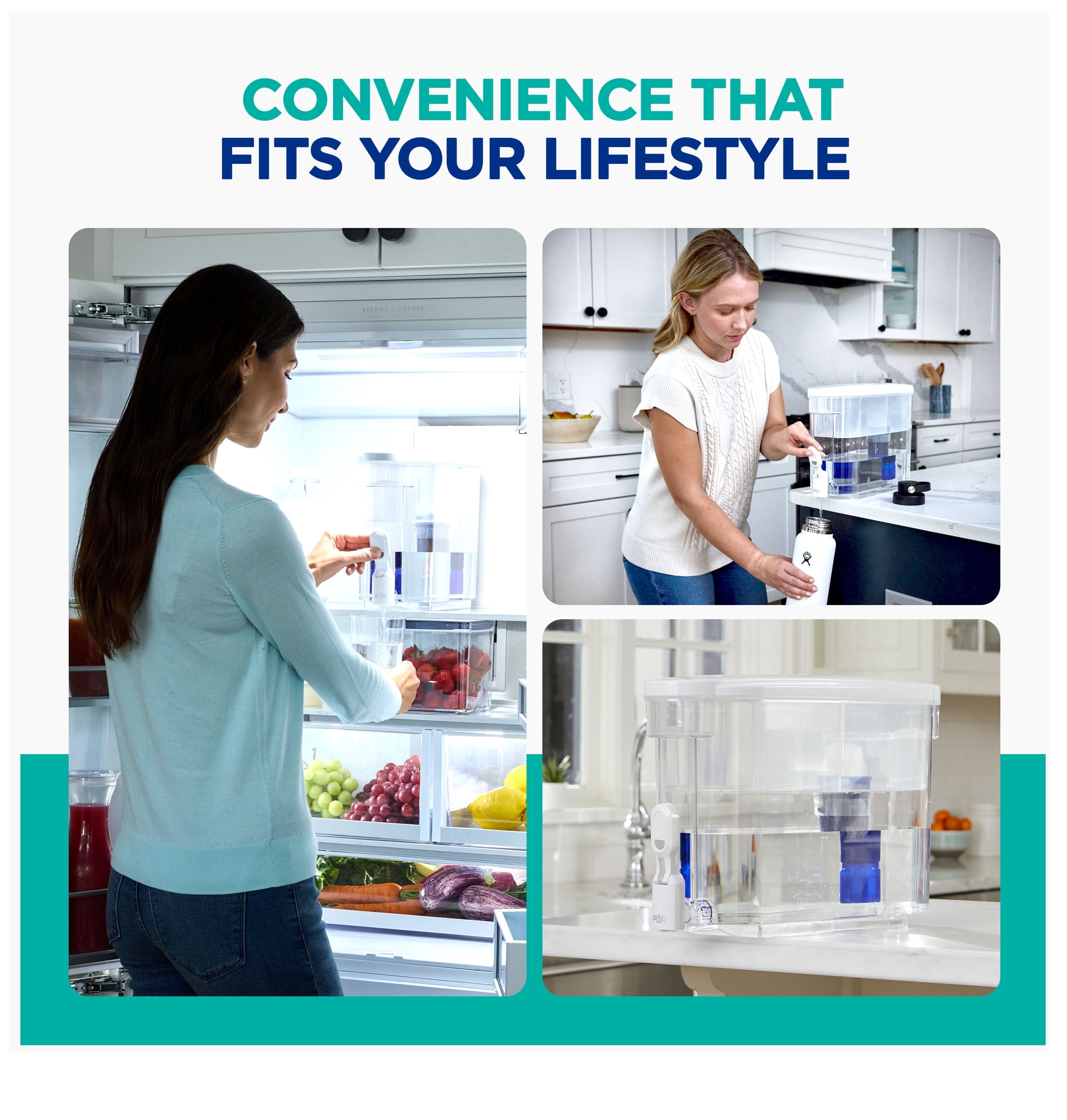 PUR PLUS 30-Cup Water Filter Dispenser with 1 Lead-Reducing PUR PLUS Filter, Dishwasher Safe, Powerful Filtration, Large Capacity with Slim, Space-Saving Design, Smoke (DS1811B)