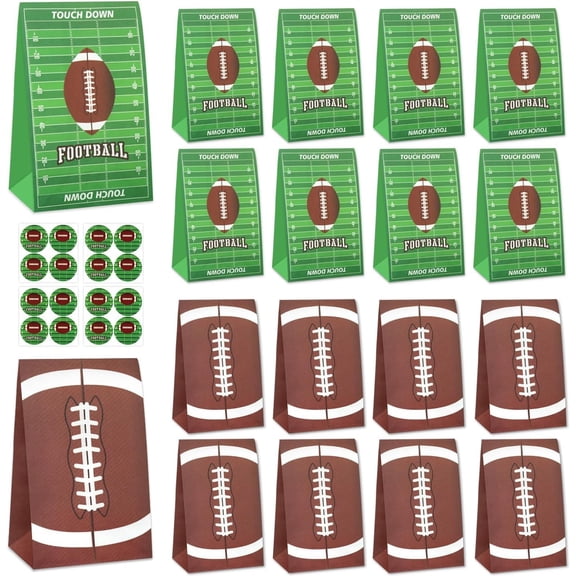 Football Gift Bags, 20 Pack Paper Goodie Bags with Stickers, Football Party Supplies Treat Bags for Kid's Birthday Sports Game Day Baby Shower Game Celebration