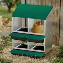EuKer 2 x 2 Hole Metal Nesting Boxes for Chickens, Roll Away Nesting Boxes with Removable Tray for Backyard Coop, Green