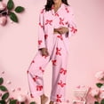 thumbnail image 2 of Pajamas for Women Set Silk Valentines Pjs Long Sleeve Bow Print Sleepwear Soft Button down Loungewear Pajama Set Women, 2 of 9