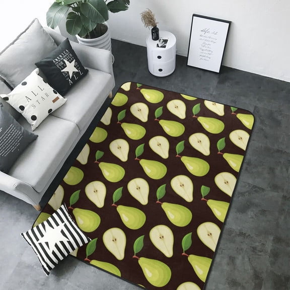 Area Rugs For Living Room Decor - Cute Lime Green Pear Black Soft Anti Slip Throw Washable Rugs 5x7 For Bedroom, Indoor Carpet For Bedroom Living Room 80x58In