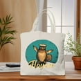 thumbnail image 3 of Cute Cartoon Owl Sailor Tote Bag - Multifunctional Canvas Bag for Shopping Travel & Parties - Teal Background with ' Hayane ' in Yellow Cursive, 3 of 6